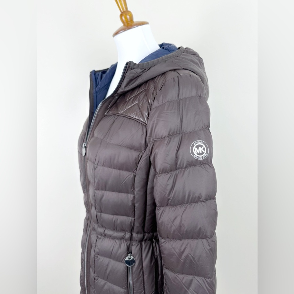 MICHAEL Michael Kors Packable Down Fill Coat Medium Brown Hooded Puffer - Picture 2 of 11